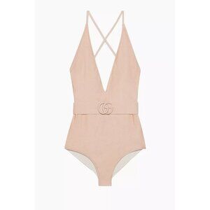 NWT GUCCI Swimsuit with Double G in Sparkling Jersey Sz M Light Pink